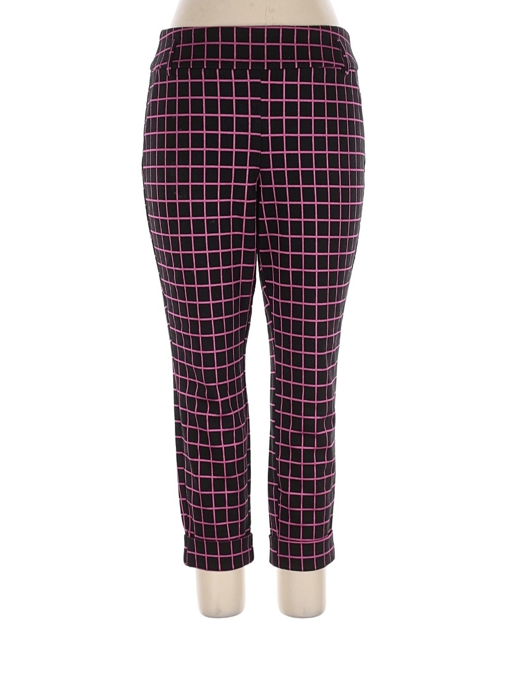 New York & Company Black Pants w/ Pink Grid Print High-rise Matching Belt Large